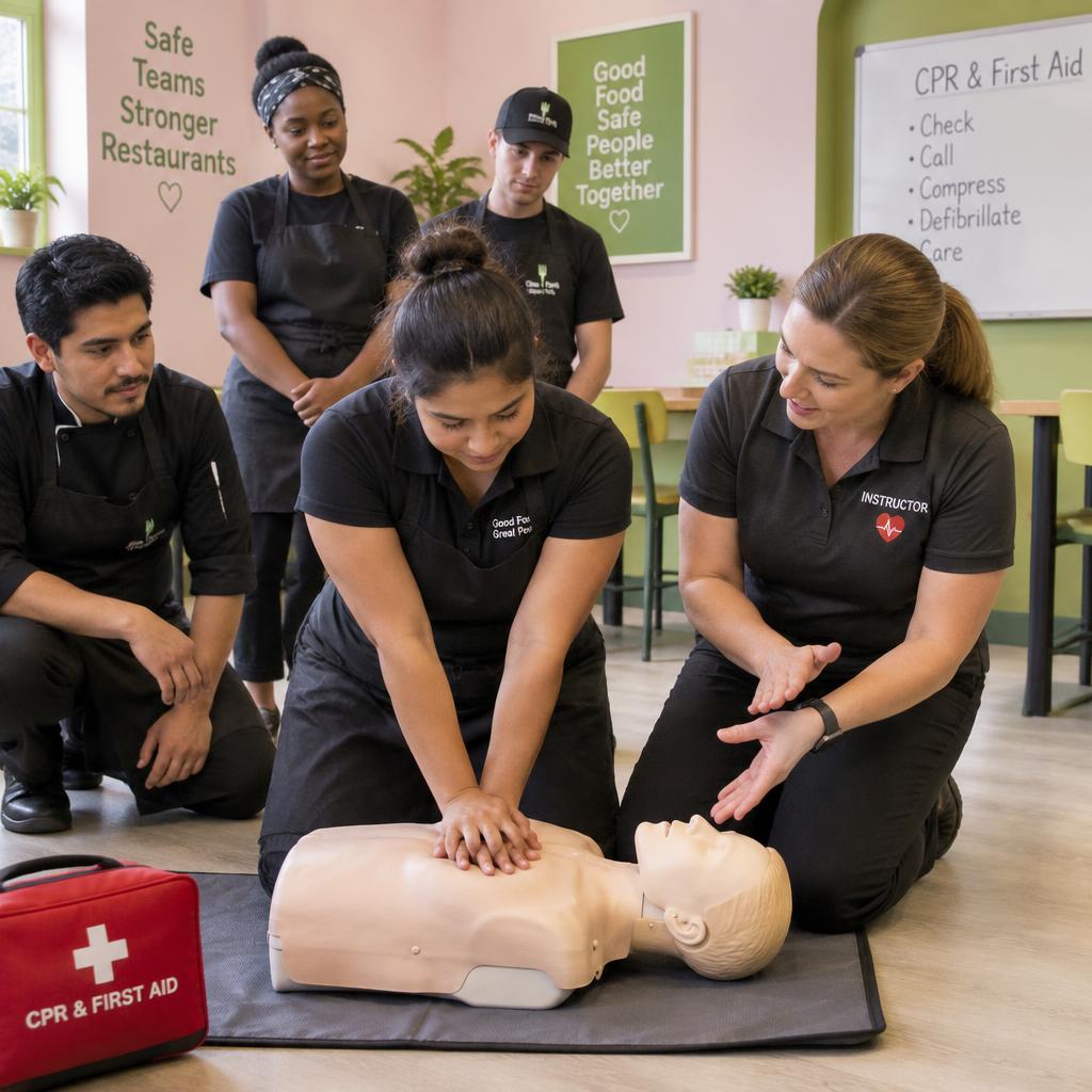 Student practicing CPR on a training manikin