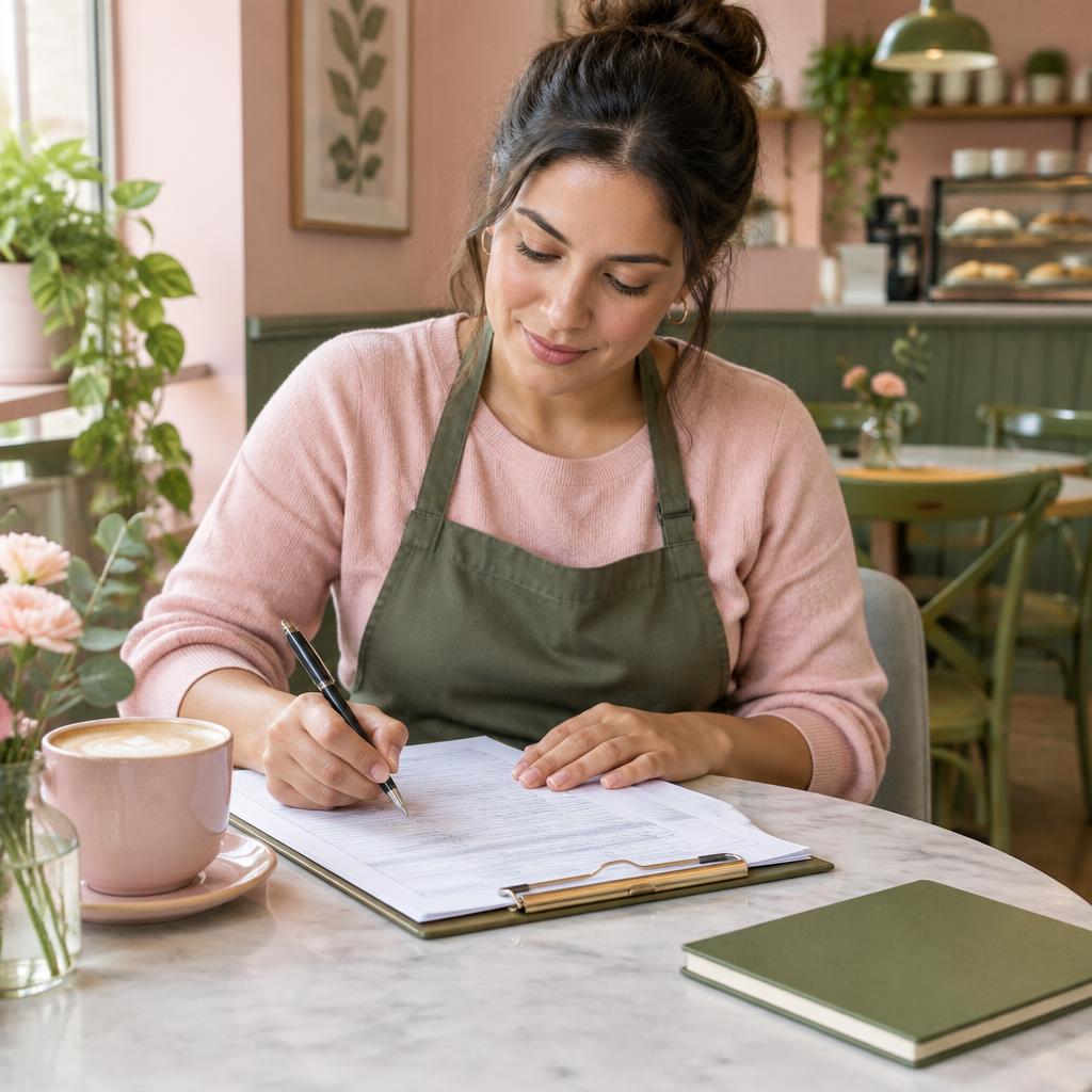Small business owner filling out city registration paperwork